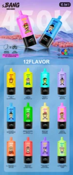 Bang Leader 450K Puffs 15-in-1 Flavor List Display - 12 Flavor Combos Selection Guide