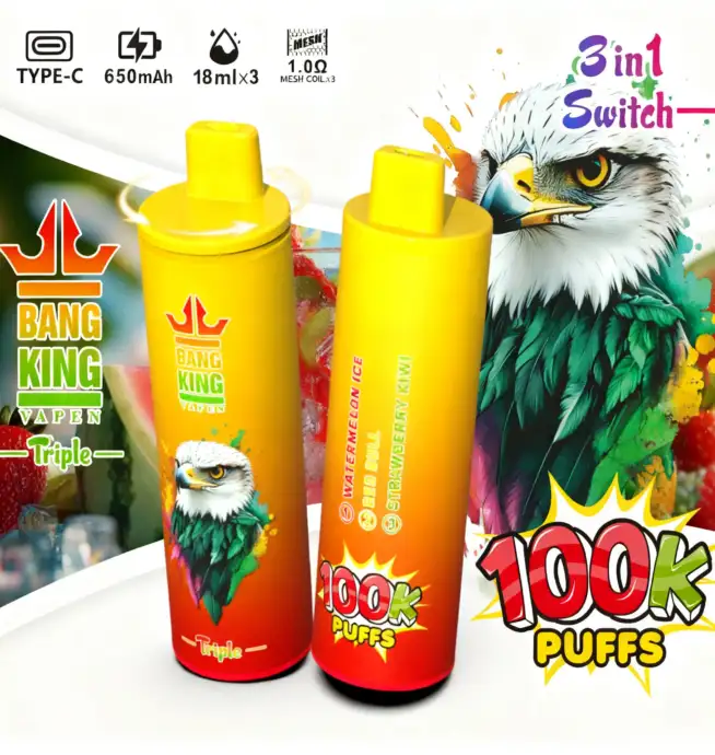 Bang King Triple 100K Puffs Watermelon Red Bull Strawberry Kiwi Flavor Disposable Vape - 100vaping