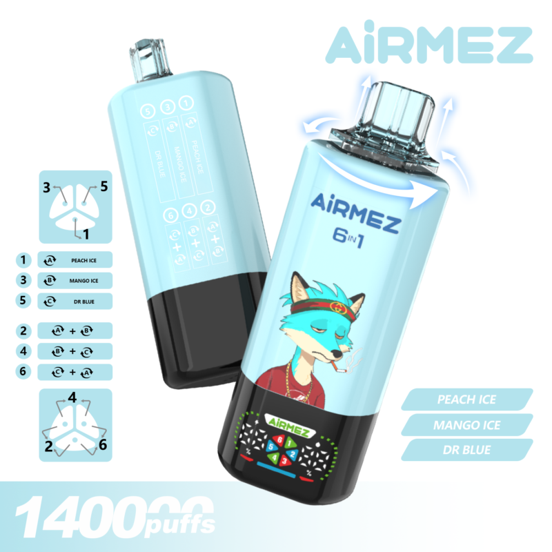 Airmez FOX 6 IN 1 140K Puffs Flavor 2 - Mixed Berries, Blue Razz Lemonade, Cherry Berry