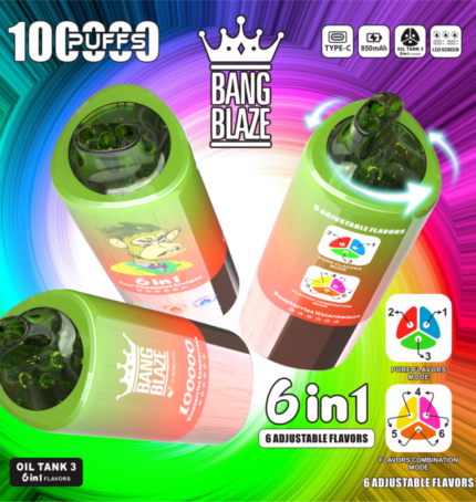 Bang Blaze 100K Puffs 6-in-1 Blueberries Raspberries & Sour Pineapples Oranges & Raspberries Watermelons Flavor Disposable Vape - 100vaping