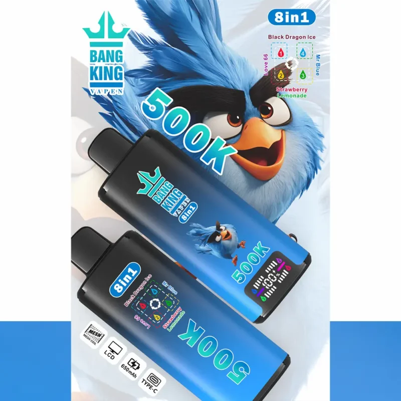 Bang King 500K Puffs 8-in-1 Black Dragon Ice Love 66 Mr Blue Strawberry Lemonade Flavor Disposable Vape - 100vaping
