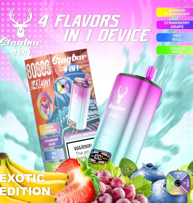 Stag Bar 4-in-1 80K Puffs Banana Strawberry Strawberry Grape Red Bull Double Apple Flavor Disposable Vape - 100vaping