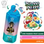 UZY 6 IN 1 150000 Puffs Disposable Vape flavors: 7.Kiwi Passion Fruit Guava, Peach Lemon and Love 66