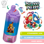 UZY 6 IN 1 150000 Puffs Disposable Vape flavors: 3.Strawberry Kiwi, Blueberry Coconut and Mixed Berry